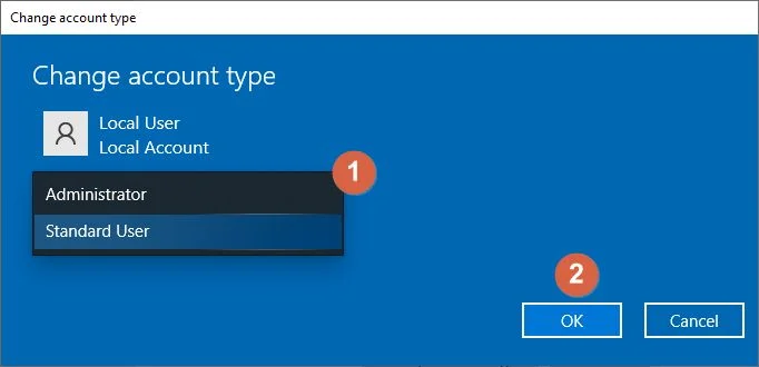 windows 10 change user account type dialog