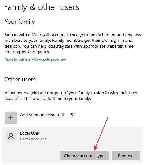 windows 10 change user account type
