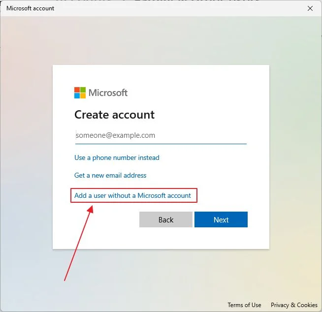 windows 11 add user without a microsoft account