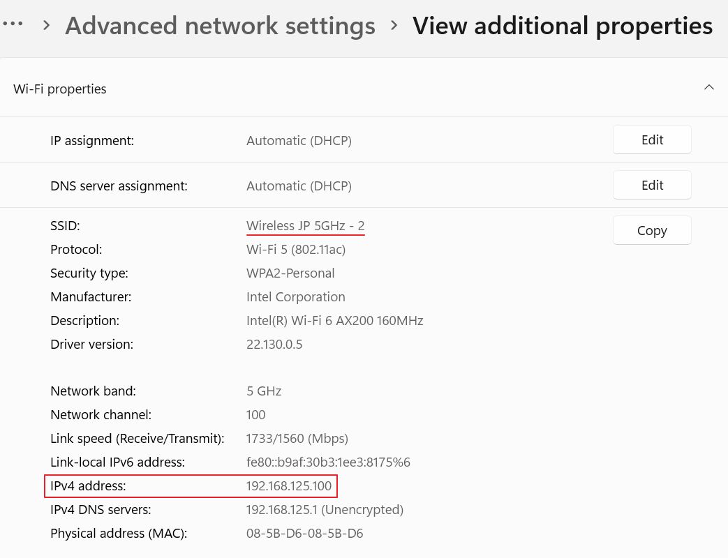 windows 11 settings current network ip address