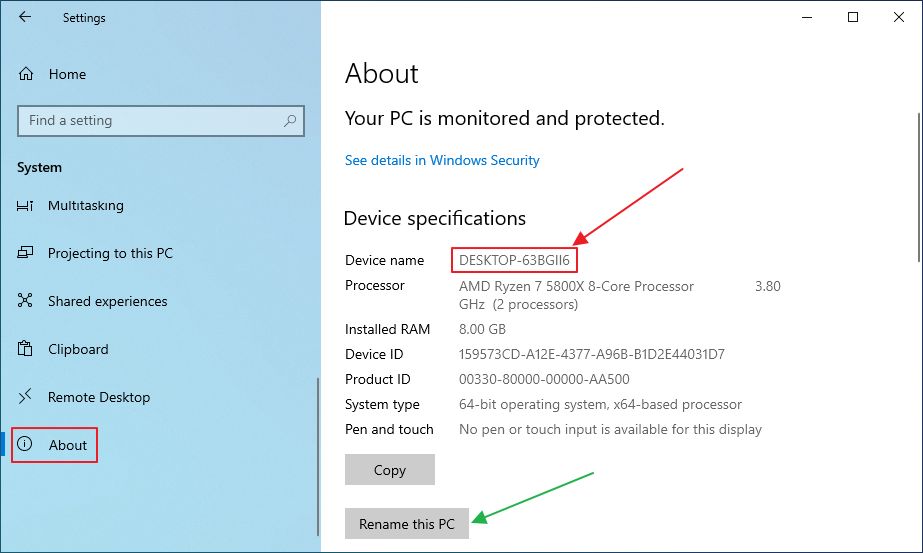 windows 11 system about device name