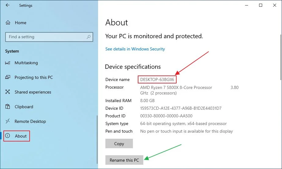 windows 11 系统关于设备名称