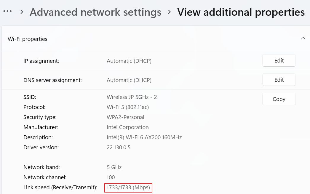 windows advanced network settings link speed transmit receive