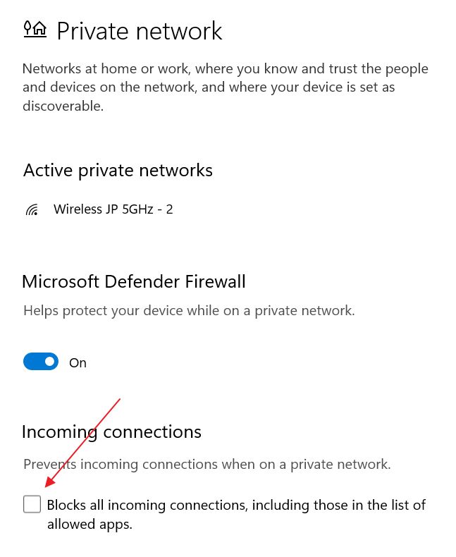 Le pare-feu de Windows bloque les connexions entrantes