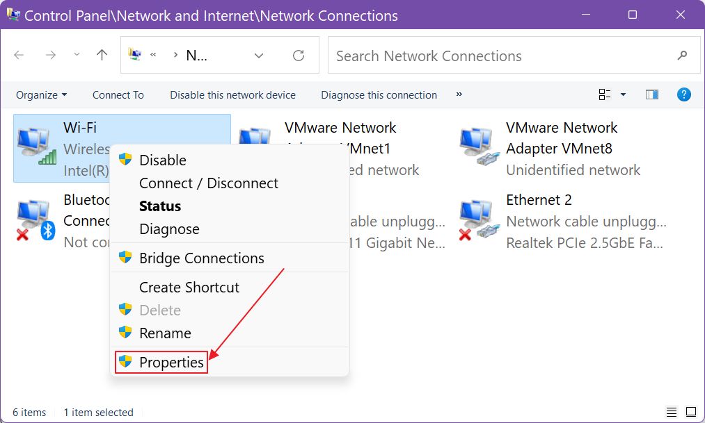 windows network connection properties
