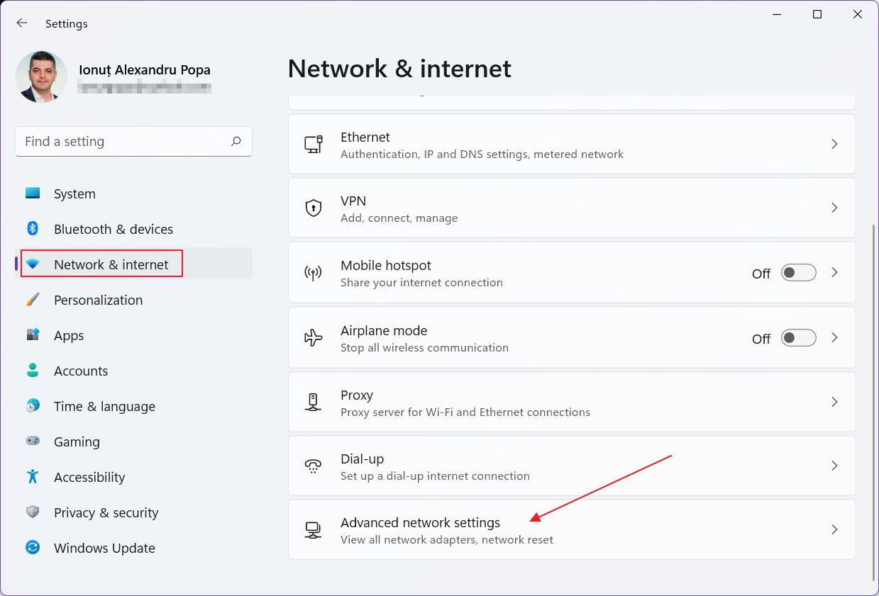 windows settings app network internet