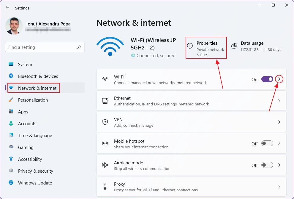 paramètres windows réseau et internet