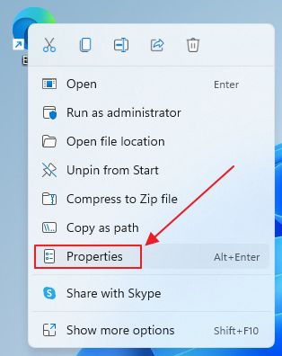 windows shortcut properties