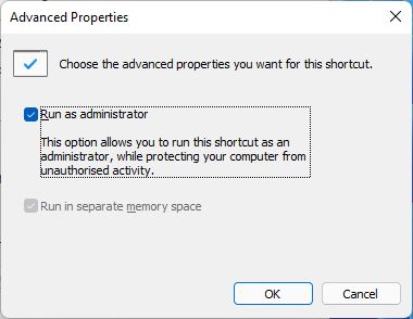 windows shortcut run as administrator