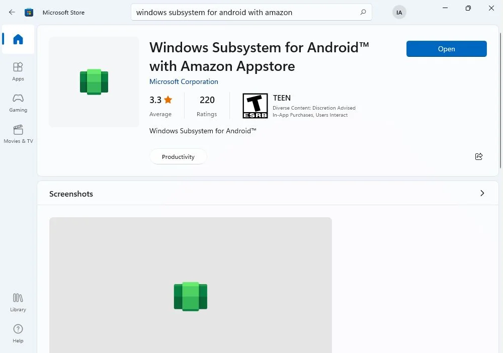 subsistema do windows para android com a amazon appstore