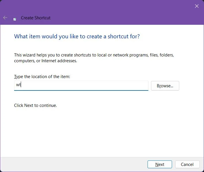 windows terminal kısayol oluşturma