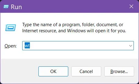windows terminali çalıştır iletişim kutusundan açılır
