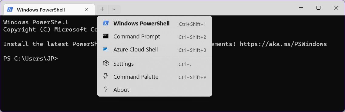 windows terminal open new tab options
