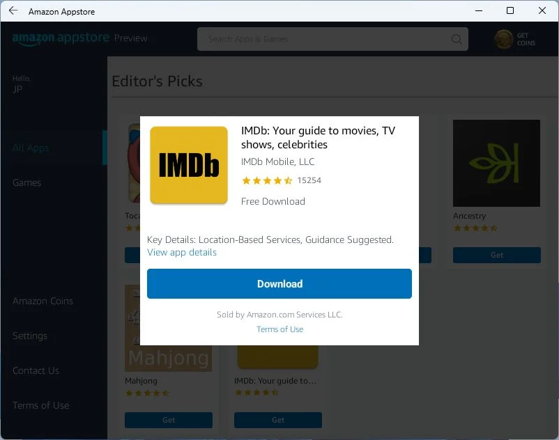 wsa amazon appstore instalar imdb