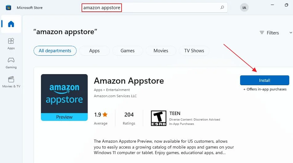 wsa instalar a amazon appstore