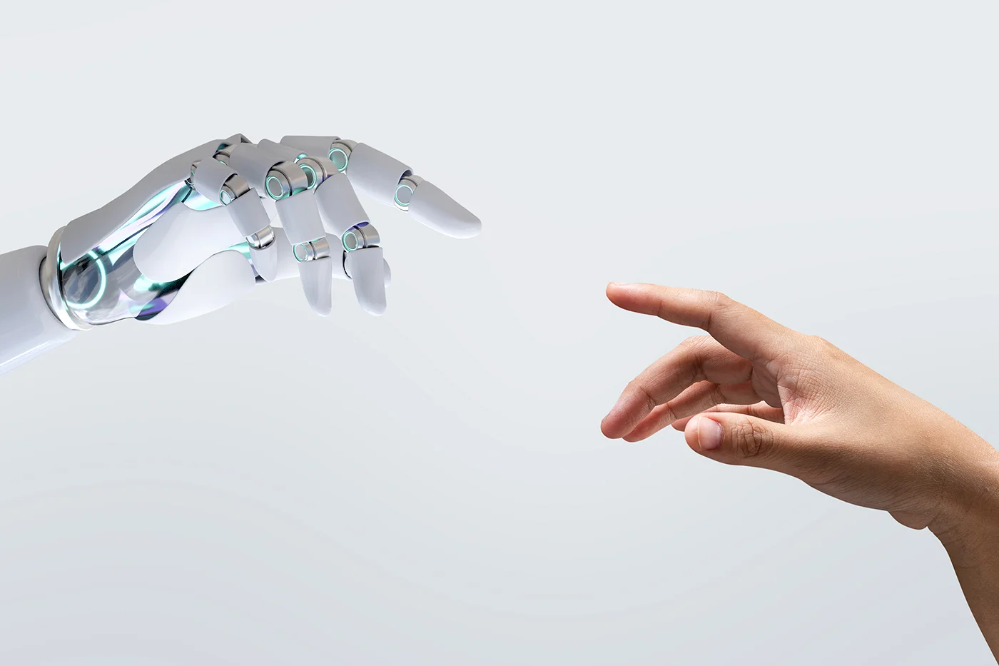 inteligência artificial robô mãos humanas