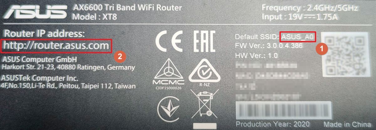 asus router default admin address ssid name
