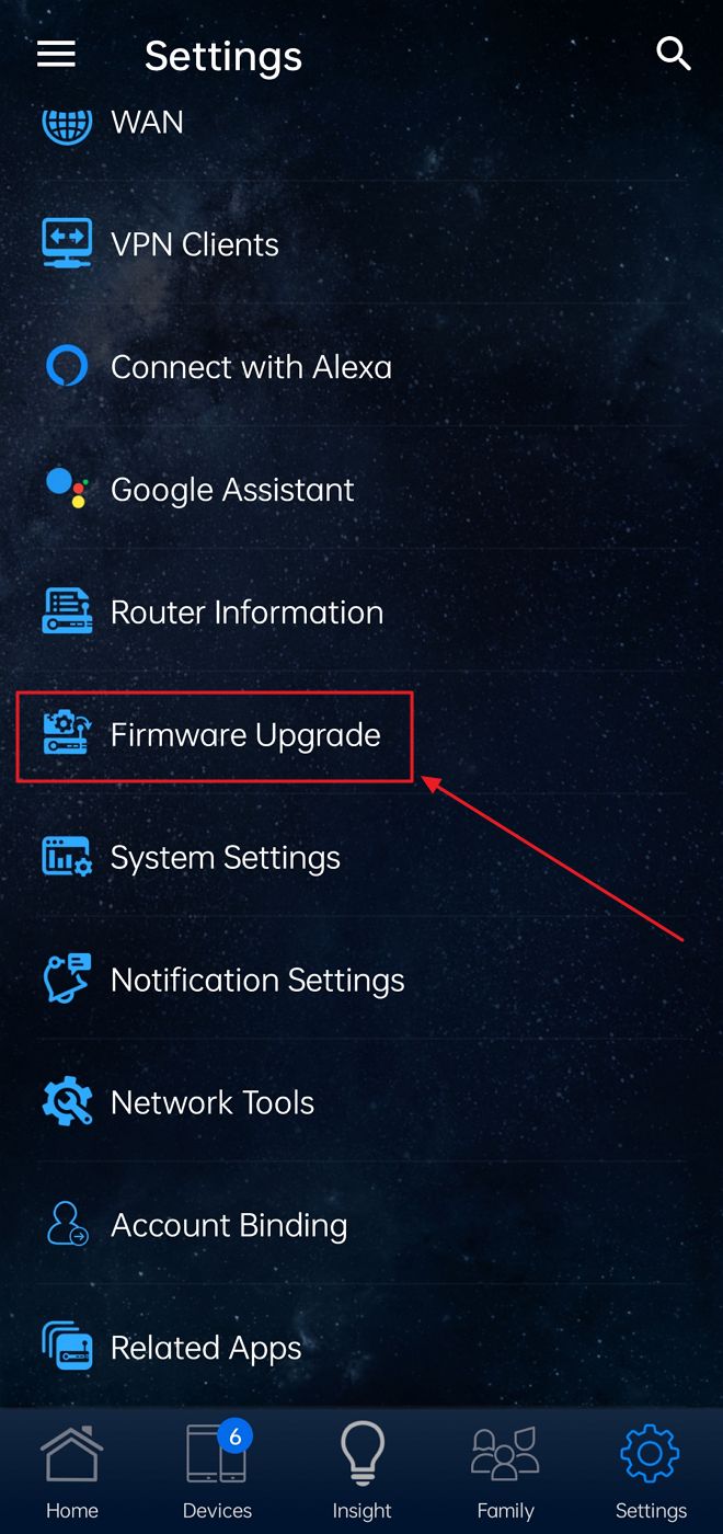 aggiornamento del firmware dell'app mobile del router asus