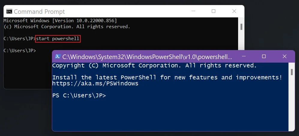 cmd inicia o powershell