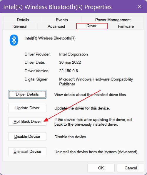device manager roll back driver