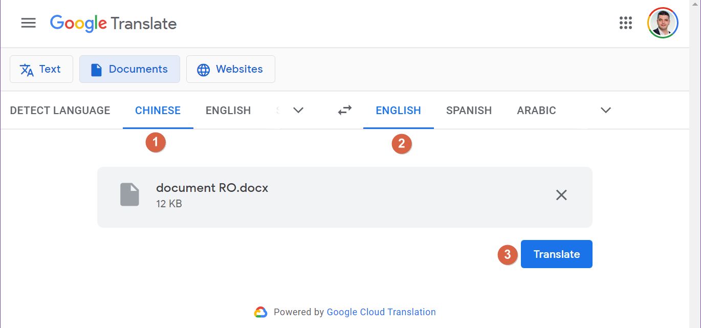 google translate choose documents