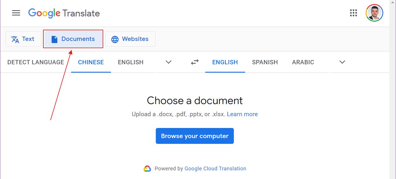 google translate whole documents