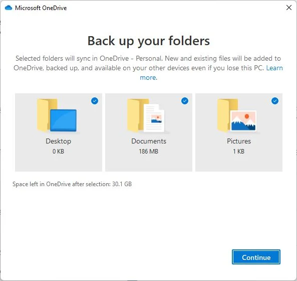 microsoft onedrive back up your folders