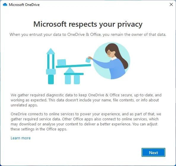 microsoft respects your privacy onedrive popup