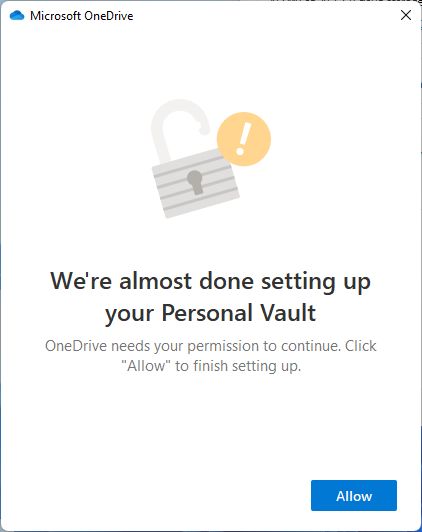 onedrive almost done setting personal vault