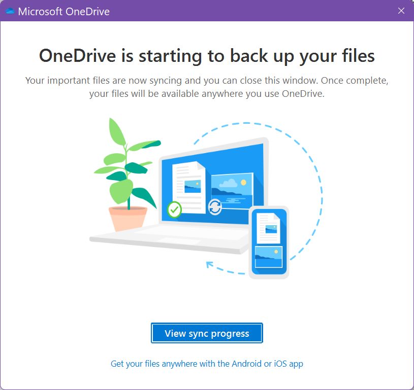 onedrive is starting to back up your files