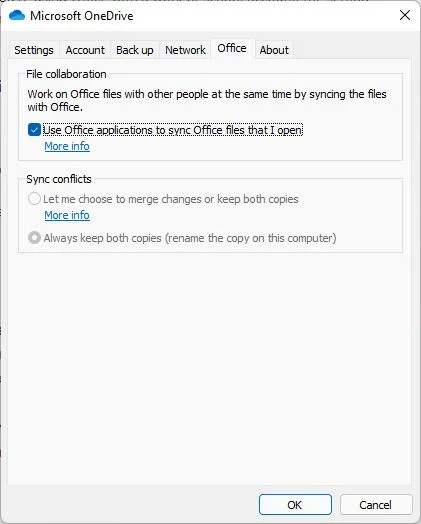 onedrive office settings enable collaboration
