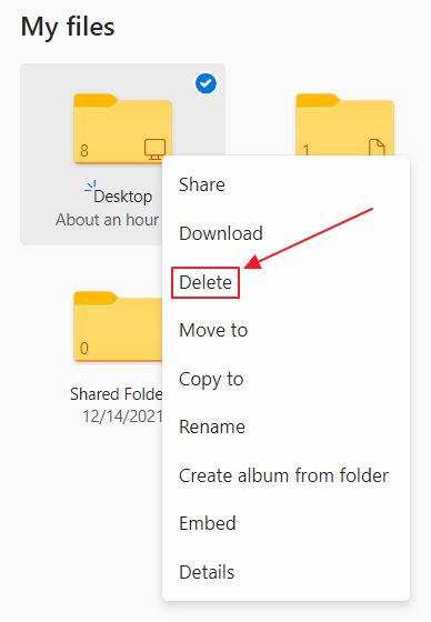 onedrive online delete folder