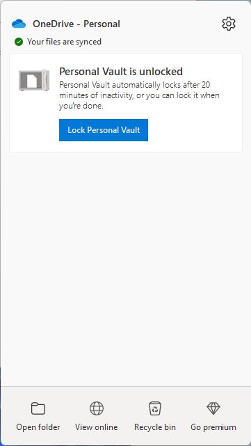 onedrive personal vault is unlocked