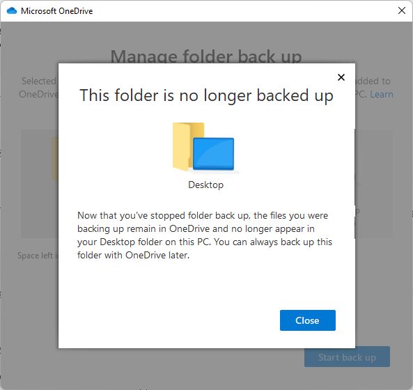 onedrive this folder is no longer backed up