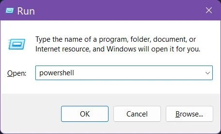 abre o powershell a partir da janela de diálogo Executar