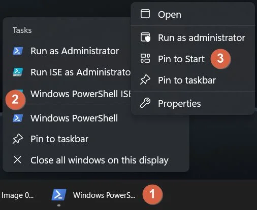 fixa o atalho do powershell no menu iniciar