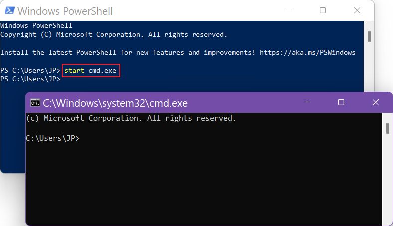 powershell launch command prompt
