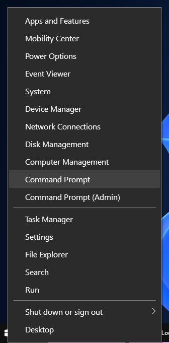 start power user menu launch command prompt