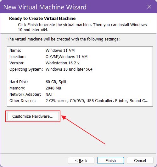 vmware workstation player customize vm hardware