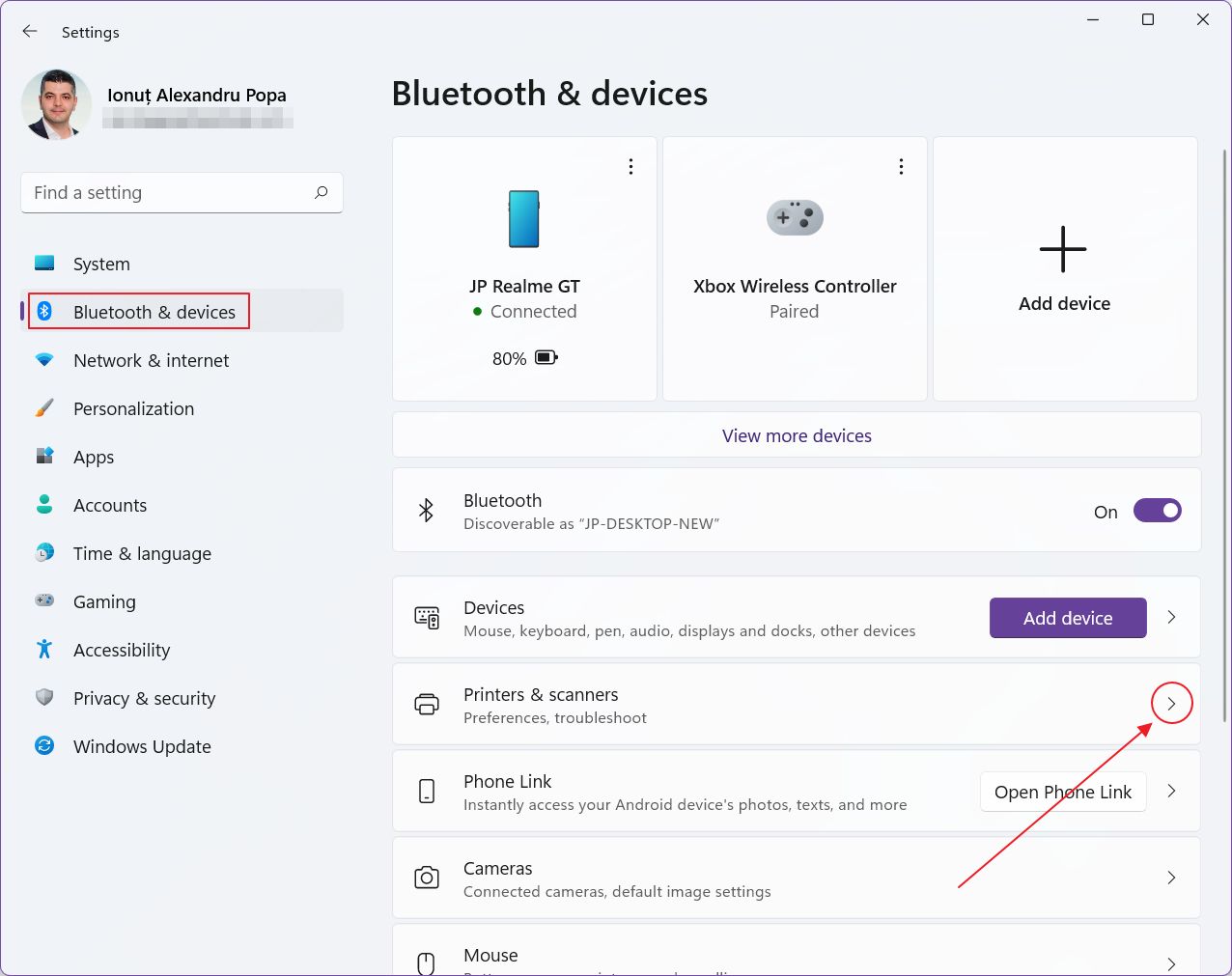 windows 11 settings bluetooth and devices printers and scanners