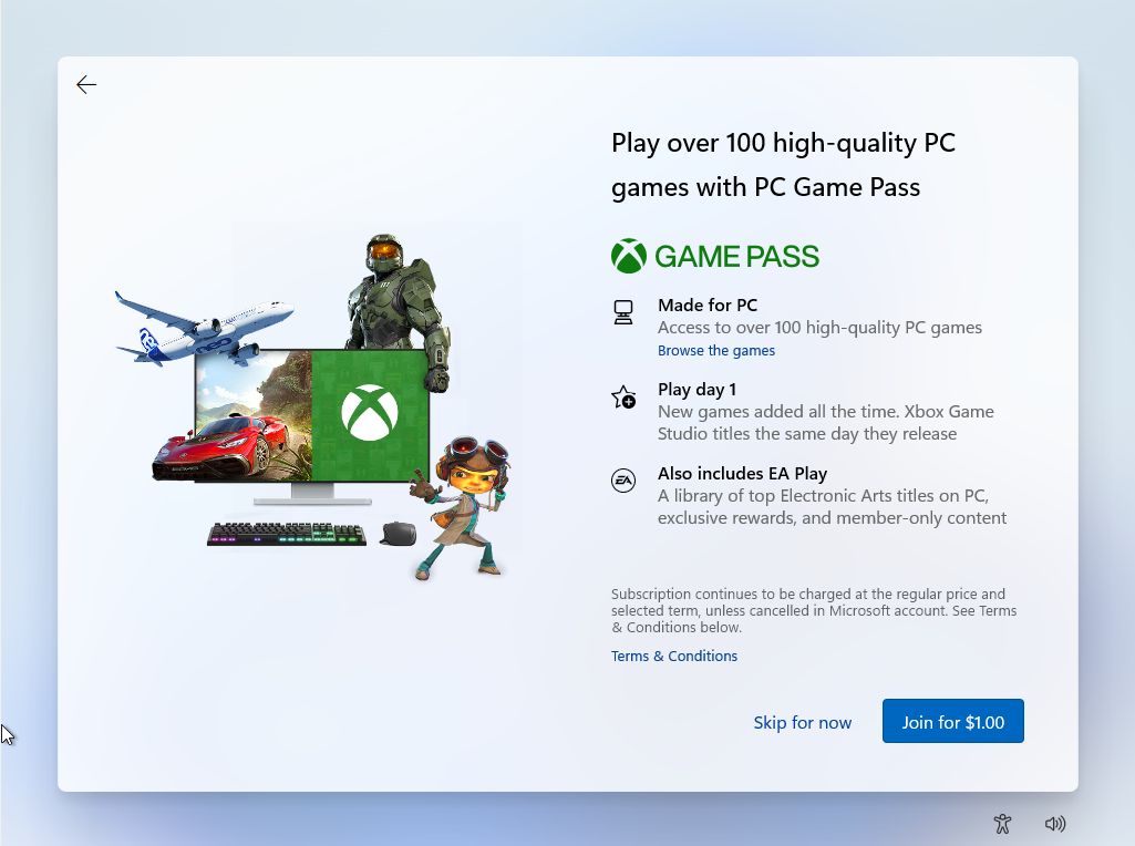 windows setup pc game pass