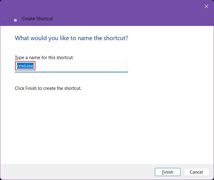 windows command prompt shortcut name