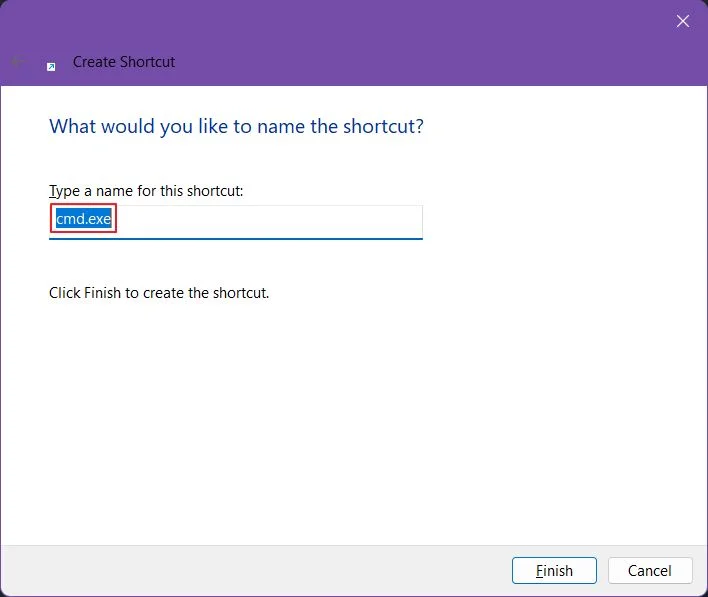 Nom du raccourci de l'invite de commande Windows