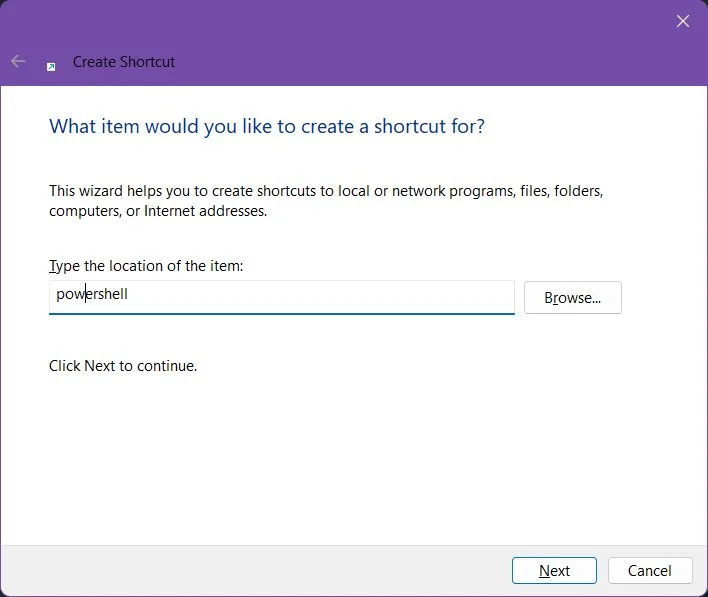 windows criar atalho powershell