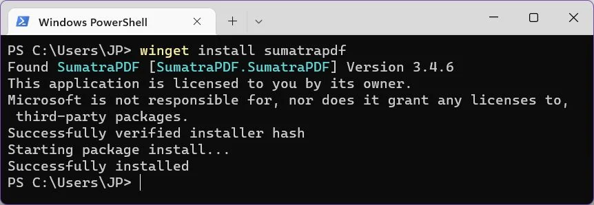 il gestore dei pacchetti di windows installa l'applicazione