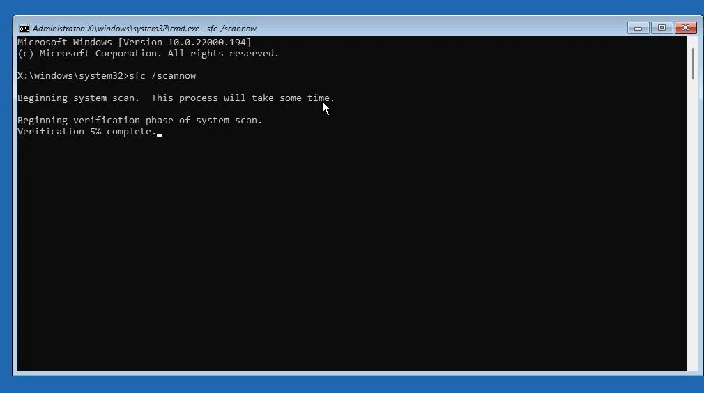 windows recovery command prompt sfc scannow