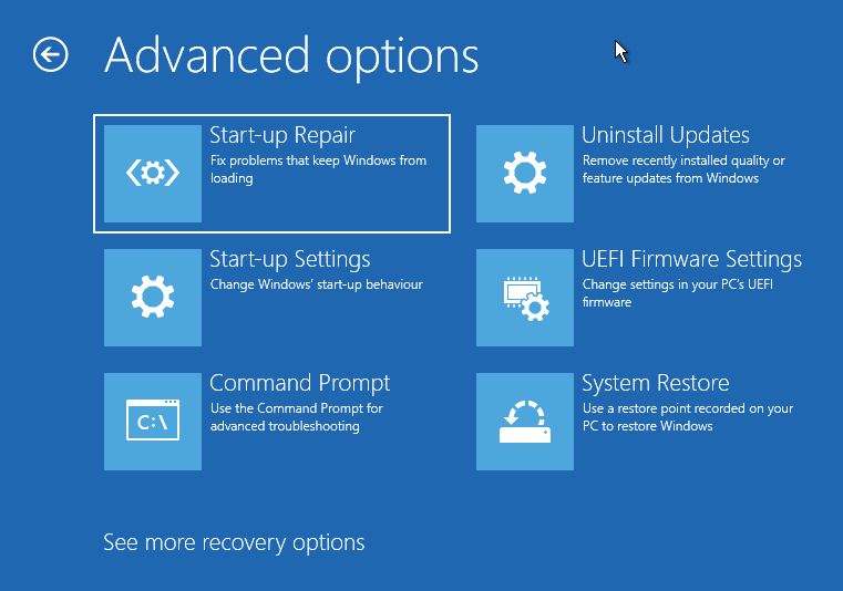 reparação do arranque do windows recovery