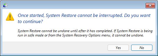 advertencia de restauración del sistema de recuperación de windows