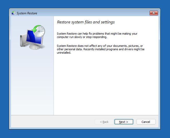 windows recovery system restore window