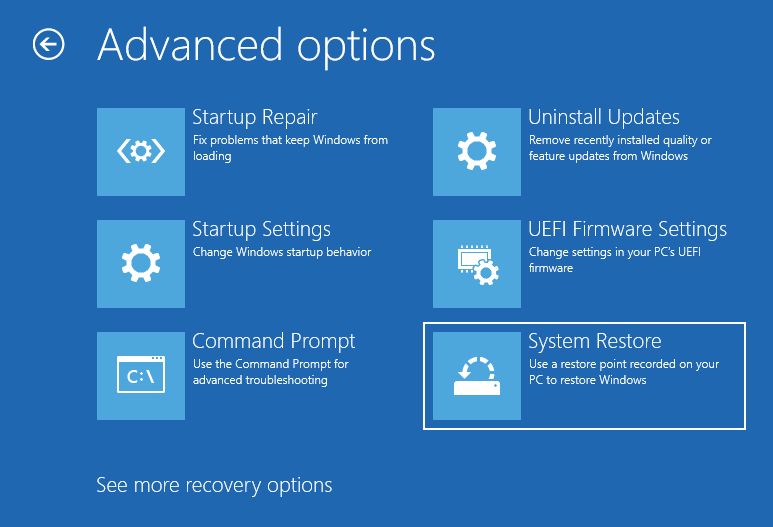 ripristino del sistema di windows